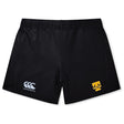 The Tacoma Tsunami Rugby Women's Yokohama Short by EMB Canterbury features the iconic logo on the left leg and a yellow "T" with "Taranaki Rugby" text on the right, perfect for women rugby fans or players.
