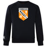 The University of Tennessee Club Crew Sweatshirt by Canterbury in black features a large "Tennessee Rugby" crest with torch, star, and "EST. 1970" on the front, plus an embroidered WRS Canterbury logo on the left sleeve.