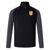 The University of Tennessee Elite First Layer by EMB Canterbury is a black quarter-zip rugby training top with dark gray sleeves and a “Tennessee Rugby” crest on the left chest.
