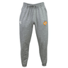 The EMB Canterbury University of Tennessee Leisure Sweatpant features a grey, sustainable fleece design with a drawstring waist, white left-thigh logo, and orange/black sports emblem on the right thigh for comfort and style.