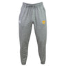 The Tacoma Tsunami Rugby Leisure Sweatpant by EMB Canterbury features a gray design with an elastic waistband, drawstring, and two upper-thigh logos (white and yellow). Made from soft organic cotton for all-day comfort.