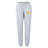 The Tacoma Tsunami Rugby Women's Leisure Sweatpant by EMB Canterbury features light gray fabric, a drawstring waist, and two front logos—a white logo on the left and a yellow and white "T" on the right—for everyday comfort.
