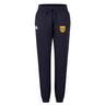 The Tacoma Tsunami Rugby Women's Leisure Sweatpant by EMB Canterbury features an elastic waistband, drawstring, a white left logo, and a yellow "T" with "TICHFIELD RUGBY" on the right. Stylish and comfortable navy blue design.