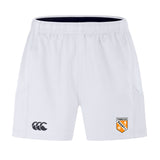 The University of Tennessee Advantage Short 2.0 by EMB Canterbury features the Canterbury logo on the left leg, the Tennessee Rugby club crest on the right, and is made with recycled content for sustainability.