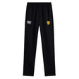 The EMB Canterbury Tacoma Tsunami Rugby Stretch Tapered Pant features an elastic waistband, white Canterbury logo, yellow "T" emblem, and quick-dry comfort—ideal men’s workout pants for any training session.