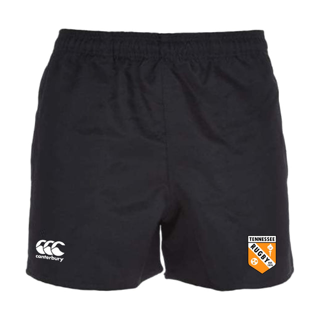 The University of Tennessee Advantage Rugby Shorts by EMB Canterbury feature the Canterbury logo on the left leg and a Tennessee Rugby badge on the right. These moisture-wicking shorts keep you cool and comfortable during intense play.