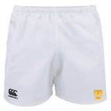 The Tacoma Tsunami Rugby Advantage Rugby Shorts by EMB Canterbury feature an elastic waistband, CCC logo on the left leg, yellow Tacoma Rugby emblem on the right, and moisture-wicking fabric to keep you dry.