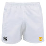 The Tacoma Tsunami Rugby Advantage Rugby Shorts by EMB Canterbury feature an elastic waistband, CCC logo on the left leg, yellow Tacoma Rugby emblem on the right, and moisture-wicking fabric to keep you dry.