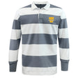 Show your team spirit with the EMB Mudoo Tacoma Tsunami Rugby Classic Long Sleeve Hooped Jersey, featuring navy and white hoops, a classic collar, and a yellow "T" logo with "Tennessee Turkey" text on the chest.