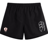 EMB Canterbury’s West Potomac RFC Tactic Short is designed for gym training, featuring a small crest with text on the left leg and a large abstract white logo on the right leg.