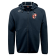 Dark navy blue Rye High School Rugby Tempo Vapodri Full-Zip Hoodie by EMB Canterbury with zip closure, moisture wicking, and embroidered Canterbury branding on the chest.