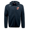 Dark navy blue Rye High School Rugby Tempo Vapodri Full-Zip Hoodie by EMB Canterbury with zip closure, moisture wicking, and embroidered Canterbury branding on the chest.