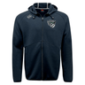 Navy blue Chicago Valkyries Tempo Vapodri full-zip hoodie by EMB Canterbury with moisture-wicking features, adorned with team logos on the chest and a hood.