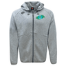 Gray zip-up Rugby Oklahoma Tempo Vapodri Full-Zip Hoodie by EMB Canterbury with a logo on the left chest, featuring a hood and split kangaroo pockets, on a white background.