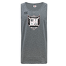 Gray Troy University Rugby Tempo VapoDri singlet featuring a crest design with various symbols, including an anchor and a torch, on the chest by WRS Canterbury.