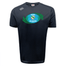 Navy blue Rugby Oklahoma Tempo Vapodri t-shirt by WRS Canterbury featuring a stylized rugby ball and green wreath on the chest, enhanced with moisture-wicking VapoDri technology.