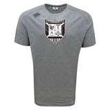 Gray Troy University Rugby Tempo Vapodri T-Shirt with a shield design on the chest featuring nautical symbols, displayed on a plain background by WRS Canterbury.