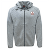 The West Potomac RFC Tempo Vapodri Full-Zip Hoodie by EMB Canterbury is a light gray hoodie with a hood, adjustable drawstrings, left chest logo, and right chest shield emblem. Its Vapodri fabric wicks moisture for all-day comfort.