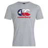 Show your rugby pride with the WRS Canterbury Texas CCC Flag Club T-shirt, featuring short sleeves and a grey design with the red, white, and blue CCC Flag Club logo plus "canterbury" in red below.