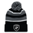 A black and grey striped Sharks Crest Hooped Pom-Pom Beanie, perfect for rugby fans and Sharks enthusiasts, made by EMB Augusta.