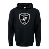 A South Africa rugby black hoodie with The Sharks Crest 60/40 Pullover Hoodie logo on it, made by WRS Augusta.