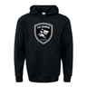 A South Africa rugby black hoodie with The Sharks Crest 60/40 Pullover Hoodie logo on it, made by WRS Augusta.