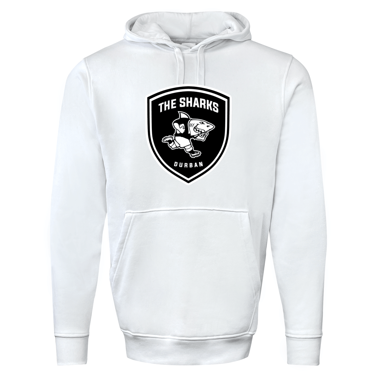 The WRS Augusta Sharks Crest 60/40 Pullover Hoodie - white. Promoting the South Africa rugby team.