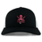 Black and white SUNY Maritime Retro Trucker Cap with an embroidered skull and crossed swords design, labeled "mariners," on a white background. (Brand: EMB Alpha Broder)