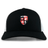 The Rye High School Rugby Retro Trucker Cap by EMB S&S Activewear features black and white panels, a "Rye Rugby" crest with logos and "EST 2014", made from a cotton-poly blend with an adjustable snapback closure.