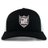 The Troy University Rugby Retro Trucker Cap by EMB S&S Activewear is a black and white cap with an embroidered crest on the front and a snapback closure for adjustable comfort.