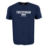 The WRS S&S Activewear Twickenham Stadium Tee is a navy blue shirt with "TWICKENHAM RUGBY EST. MCMVII" boldly printed in white on the front.