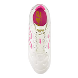 Top view of the New Balance Wide 442 Elite FG v3 in Sea Salt/Pink Heat, featuring pink accents, a gold "new" logo on the tongue, and the number 42 inside—designed for firm ground play.