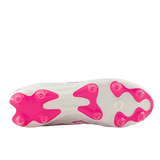 The image shows the sole of a New Balance Wide 442 Elite FG v3 soccer cleat in Sea Salt/Pink Heat, featuring pink studs for firm ground traction—ideal for players needing wide football boots.
