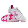 A pair of New Balance 442 Elite FG v3 soccer cleats in Sea Salt/Pink Heat, featuring pink accents and studs with the New Balance logo, displayed on a white background.