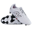 A pair of New Balance Wide 442 Elite FG v3 soccer cleats in white/black—one upright and one showing the sole and studs—offer wide-fit comfort and reliable firm ground performance for players.