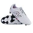 A pair of New Balance Wide 442 Elite FG v3 soccer cleats in white/black—one upright and one showing the sole and studs—offer wide-fit comfort and reliable firm ground performance for players.