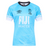The Fiji 25/26 Replica Away Jersey by Umbro is a light blue rugby jersey with white accents, subtle Fijian masi art, "FIJI WATER" sponsor logo, Umbro branding, and the Flying Fijians emblem on the chest.