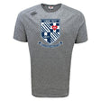The University of Mary Washington Tempo Vapodri T-Shirt by WRS Canterbury is a gray sports tee featuring the UMW RFC logo with a shield, the words "Northern" and "Dolce" separated by a heart, and the year 1977. This moisture-wicking t-shirt includes a Latin motto at the bottom reading "Nulla Tenaci Invia Est Via," and showcases VapoDri technology for ultimate comfort.