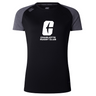 The UNC Charlotte Women's Elite Training Tee by Canterbury is a black and gray short-sleeved rugby shirt adorned with the "Charlotte Rugby Club" logo on the front. Crafted from lightweight fabric, this elite training tee by WRS Canterbury is engineered with Vapodri technology to ensure you stay cool and comfortable both on and off the field.