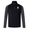 Introducing the UNC Charlotte Women's Elite First Layer by Canterbury from EMB Canterbury: a long-sleeved pullover designed in black and gray with quick-drying honeycomb fabric, featuring a quarter zip and a logo on the chest.