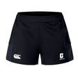 The UNC Charlotte Women's Advantage Short 2.0 by EMB Canterbury showcases a white logo on the front, designed with recycled content to enhance performance and sustainability.