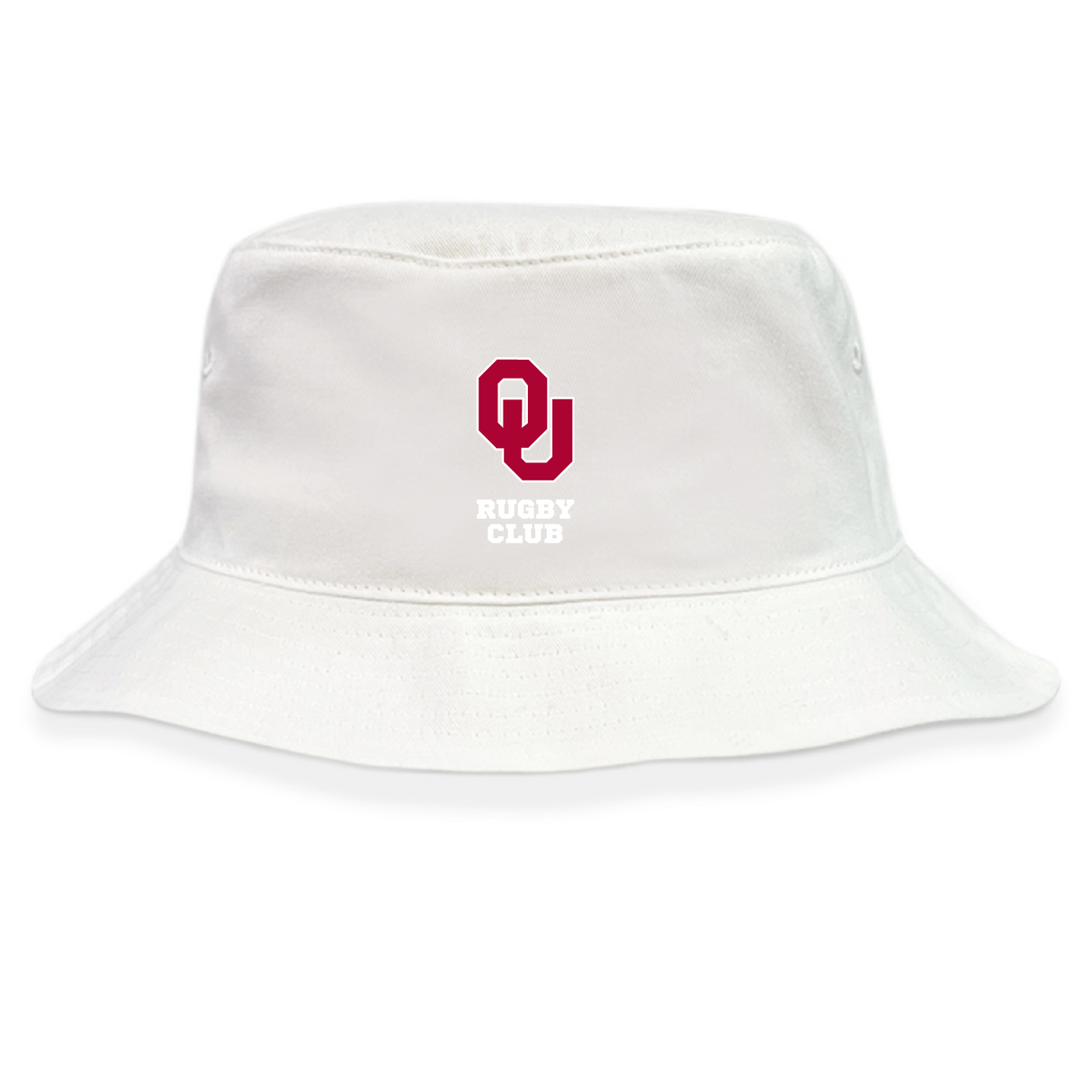 The EMB S&S Activewear University of Oklahoma Women Crusher Bucket Cap features cotton twill, a red "OU" logo, and "Rugby Club" in white on the front—ideal for comfortable sun protection.