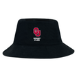 The EMB S&S Activewear University of Oklahoma Women Crusher Bucket Cap is a black cotton twill hat with a red "OU" logo and "Rugby Club" in white on the front, offering classic style and sun protection.
