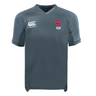 The University of Oklahoma Women Vapodri Evader Jersey by EMB Canterbury, in gray, showcases the "Canterbury" logo on the right chest and "OU Rugby Club" logo on the left. It features a V-neck, short sleeves, and moisture-wicking technology for comfort during intense matches.