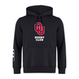 The University of Oklahoma Women Club Hoodie by Canterbury features "OU Rugby Club" with a bold red emblem and white text on the front. Made from soft sweatshirt fleece, this black hoodie from WRS Canterbury offers comfort and style, with optional customization for a personal touch.