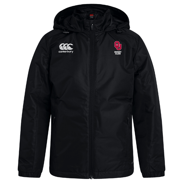 Experience the stylish University of Oklahoma Women Club VapoShield Stadium Jacket by EMB Canterbury. This black hooded jacket features a zip, Canterbury and AJ Rugby Club logos on the chest, and a water-repellent finish perfect for any weather.