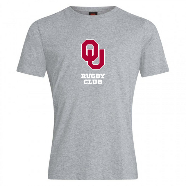 The University of Oklahoma Women Club Plain Tee by Canterbury features "OU Rugby Club" in bold red and white on the front, made from a cotton-heavy blend. Brand: WRS Canterbury.