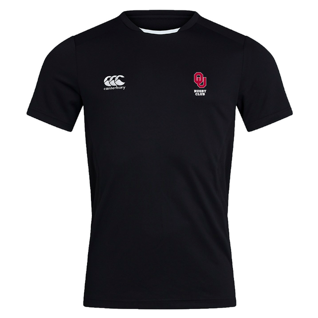 The University of Oklahoma Women's Club Dry Tee by EMB Canterbury showcases the Canterbury and AJ Rugby Club logos. Designed with Vapodri Technology, this black rugby jersey ensures breathability and a quick-drying experience.