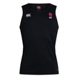 The University of Oklahoma Women Club Dry Singlet by EMB Canterbury is a black sleeveless sports top with Vapodri Technology. It features the Canterbury logo on the right chest and a red and white shield with "OU Rugby Club" text on the left, perfect for athletic gear enthusiasts.
