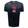 Black University of Oklahoma Women Tempo T-shirt by WRS Canterbury, featuring a central red and white "OU Rugby Club" logo, Canterbury branding on the shoulder, and VapoDri technology for moisture-wicking comfort.